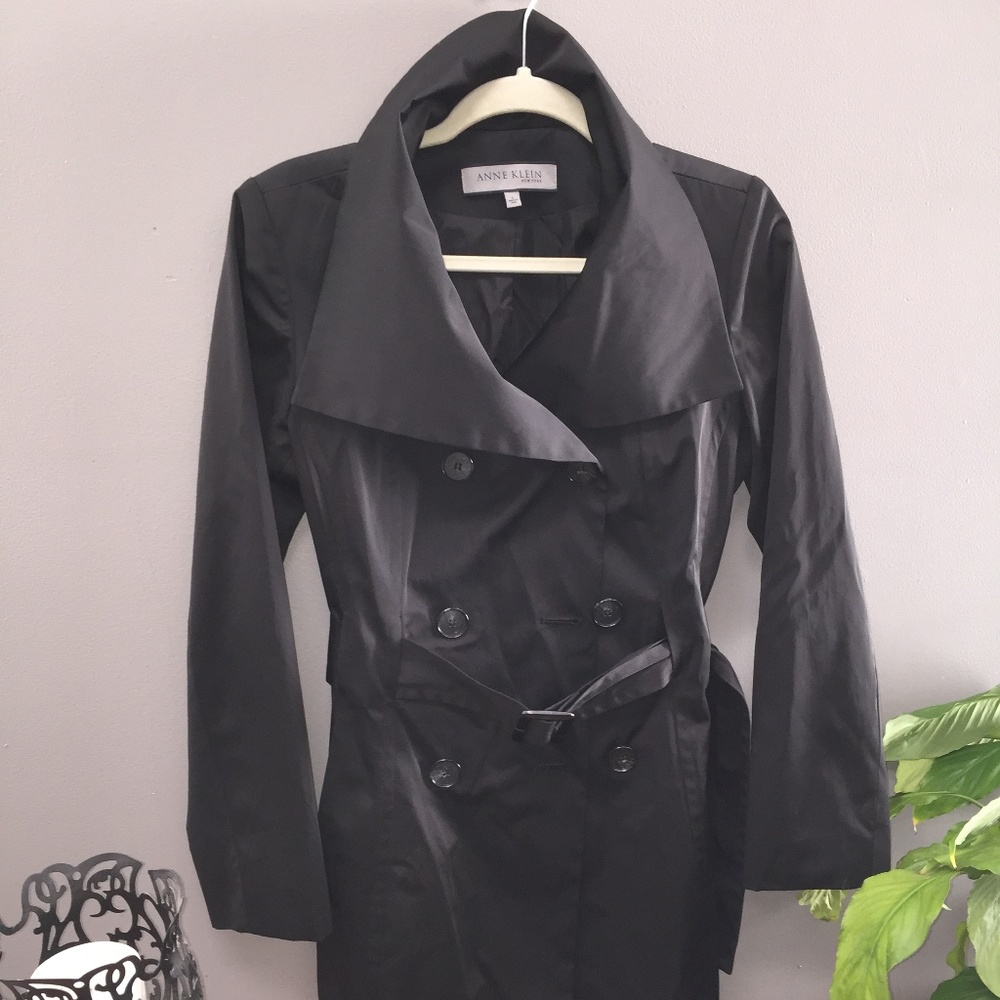 Anne Klein Black Trench Rain Coat Double Breasted